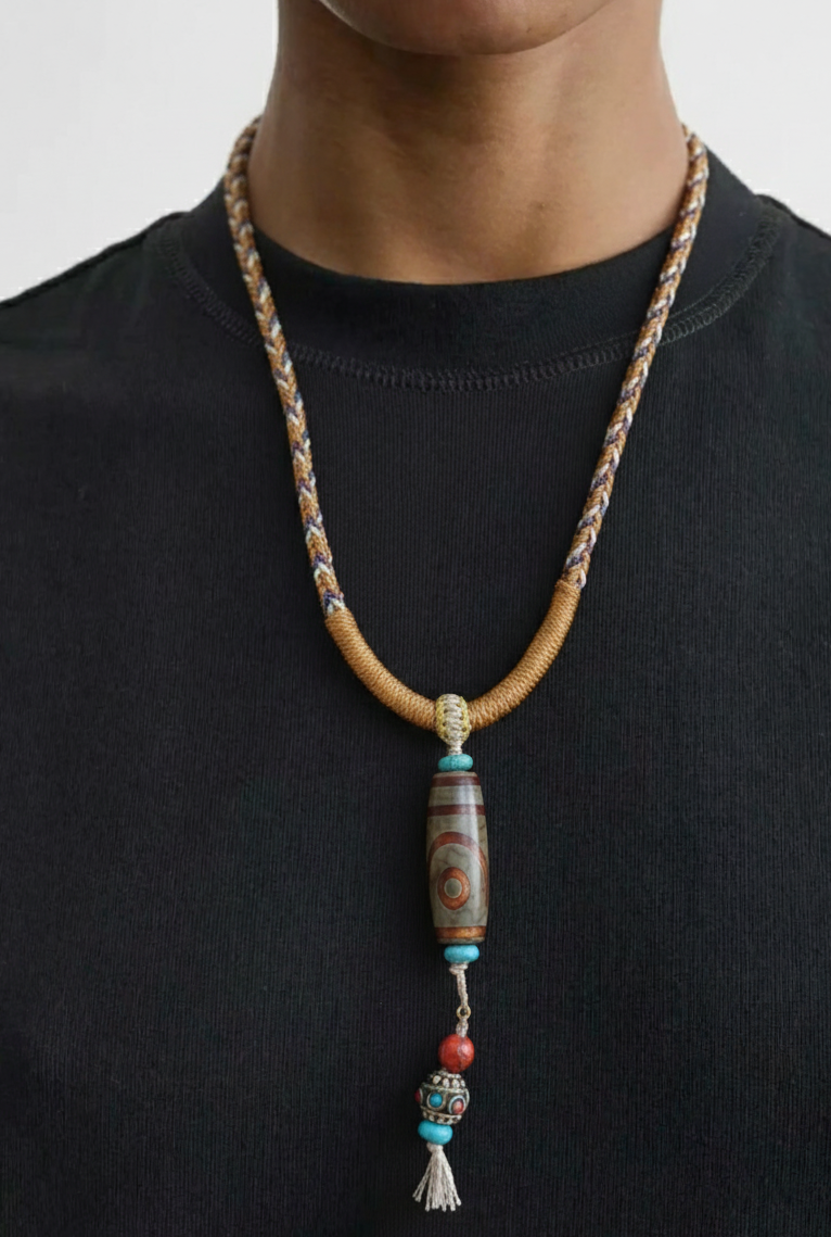 Hand-woven Dzi bead necklace