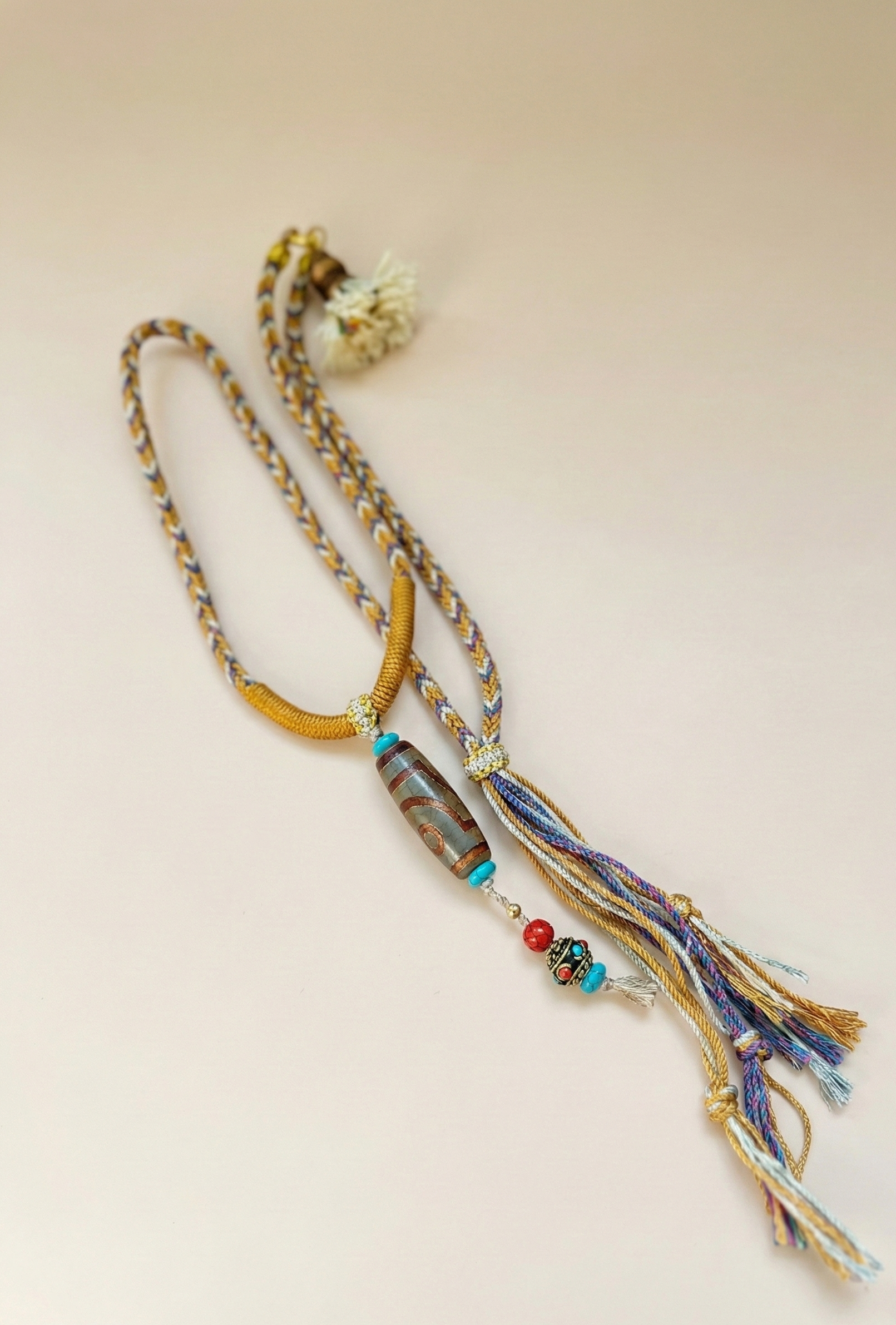Hand-woven Dzi bead necklace