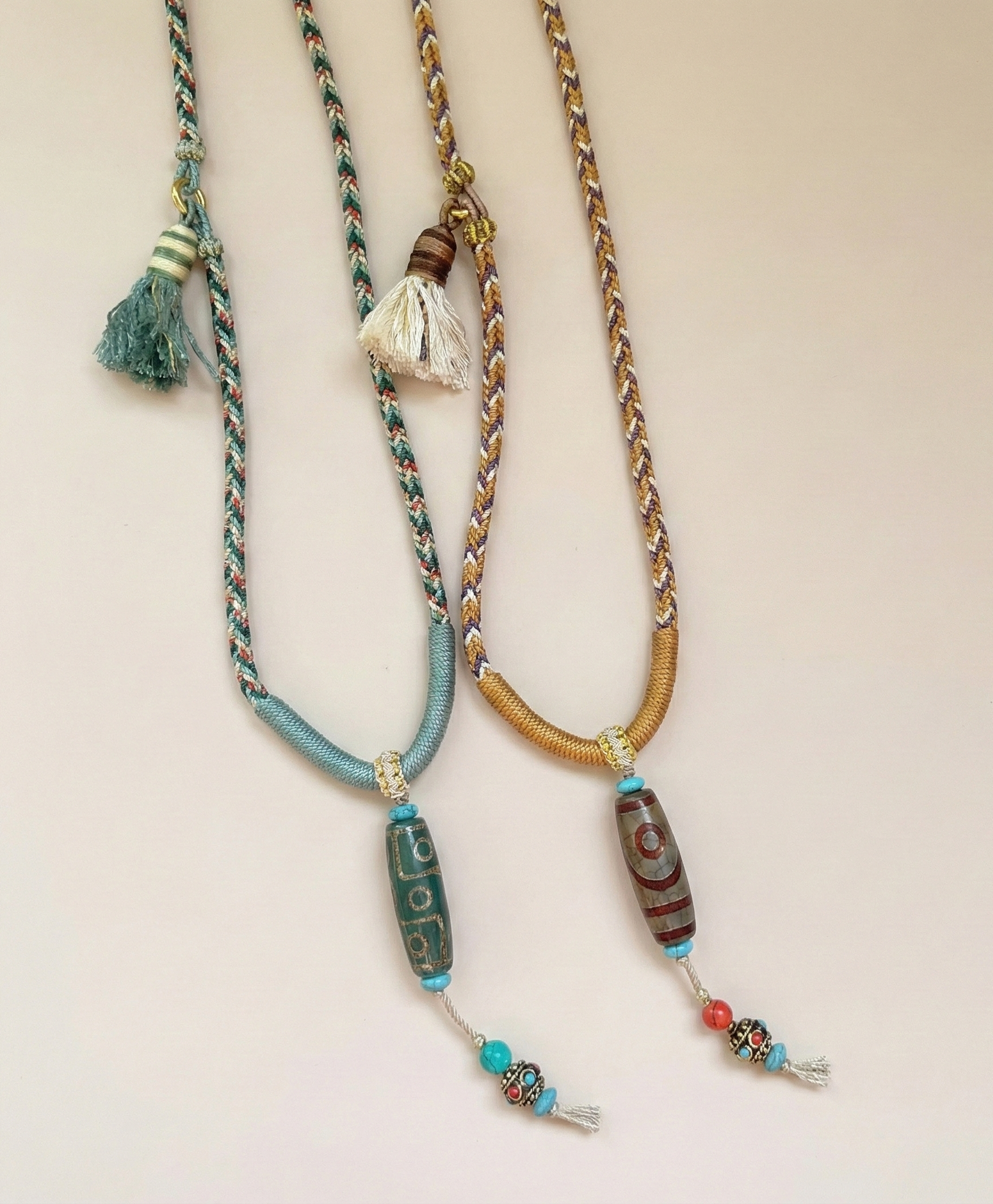 Hand-woven Dzi bead necklace