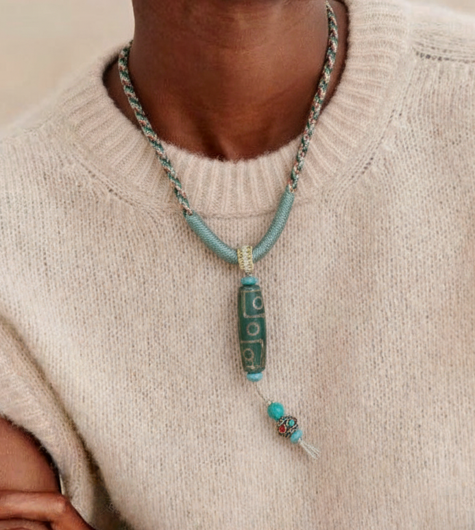 Hand-woven Dzi bead necklace