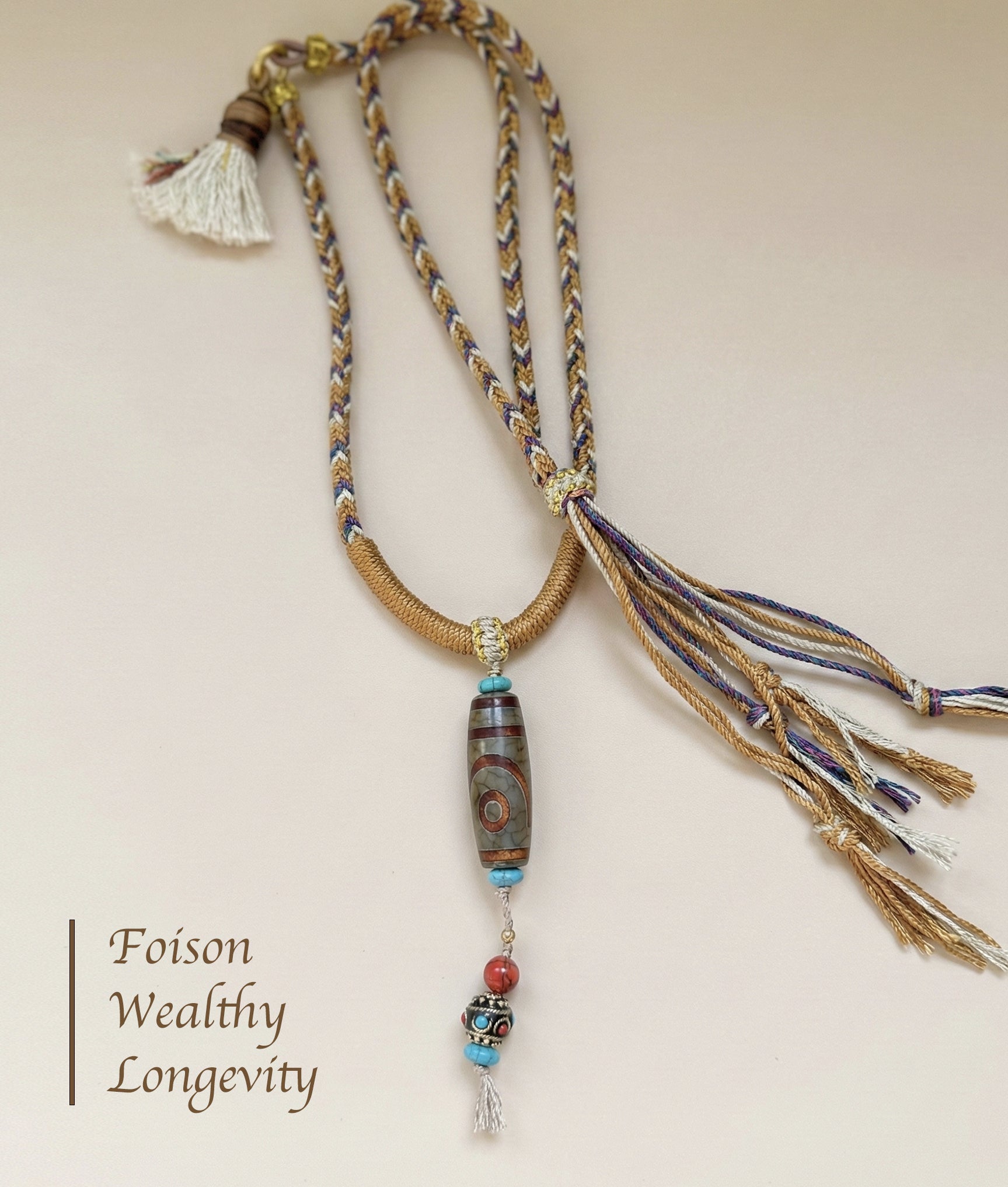 Hand-woven Dzi bead necklace