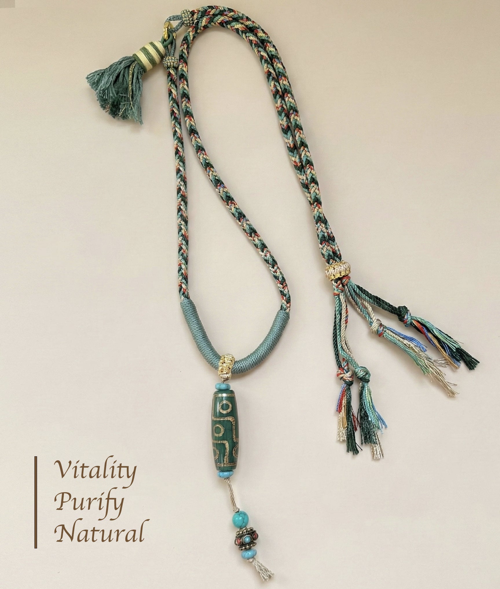 Hand-woven Dzi bead necklace